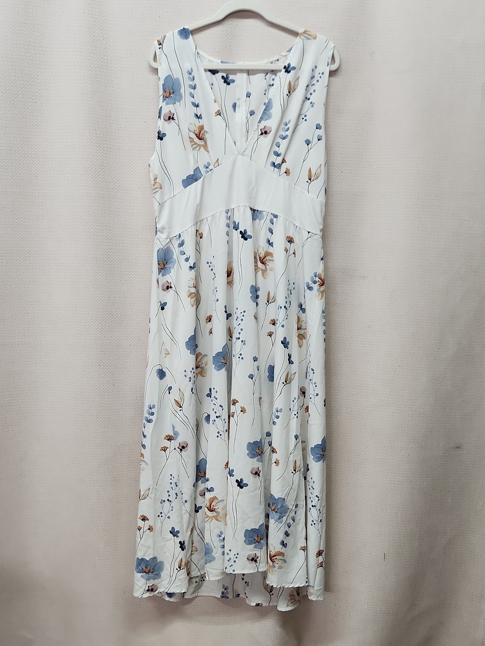 Women's Blue Floral V-Neck Summer Dress